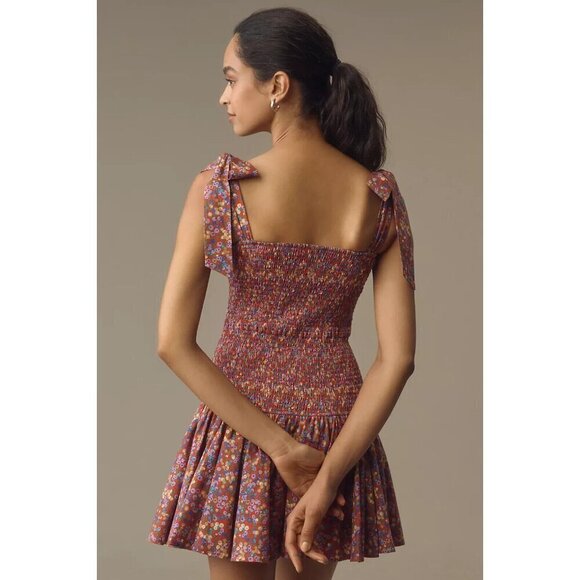 NWT Anthropologie Atsu Tie-Shoulder Smocked Mini Dress L Floral Red $198 Sundres - Picture 2 of 11